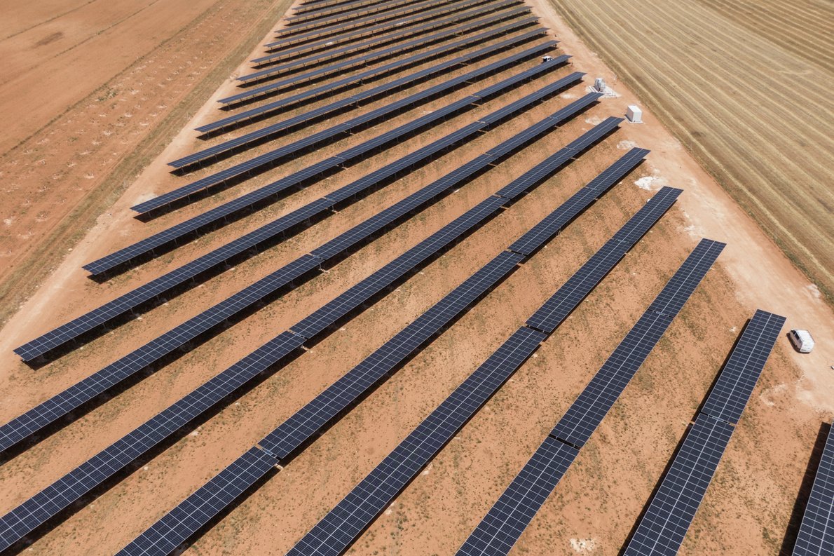 Solar panels on a field in Darro